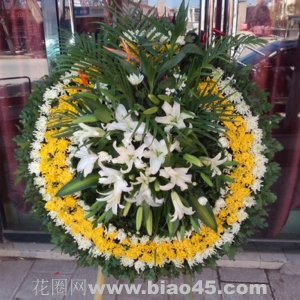 亮节昭后人-百合 + 黄色,白色菊花适合，规格：高约为1.6米左右<葬礼花圈>