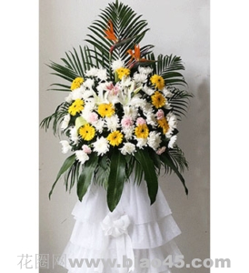 挥泪含悲-菊花，弗兰，百合适合，圆形高档白事花篮，规格：高约为1.2米,一个的价格